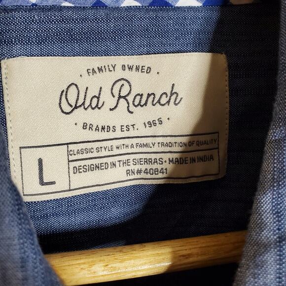 Old Ranch men's Dark blue chambray style button up short sleeve casual shirt - Picture 3 of 7